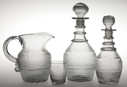 GII-18 BLOWN-MOLDED THREE-MOLD GLASS ARTICLES, LOT OF FOUR