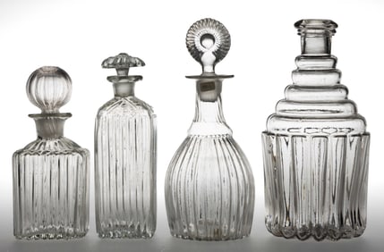 ASSORTED BLOWN-MOLDED GLASS DECANTERS, LOT OF FOUR