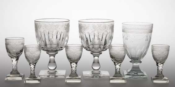 ASSORTED EUROPEAN CUT AND ENGRAVED DRINKING VESSELS, LOT OF EIGHT