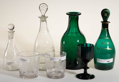 ASSORTED FREE-BLOWN DRINKING ARTICLES, LOT OF SEVEN