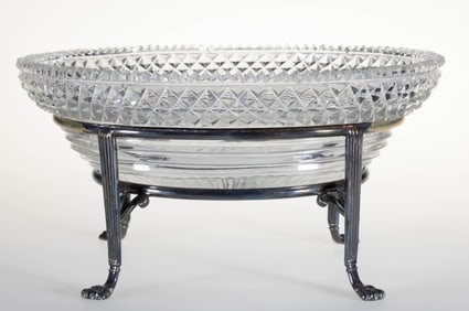 ANGLO-IRISH BLOWN AND CUT GLASS LARGE COMPOTE / BOWL IN STAND
