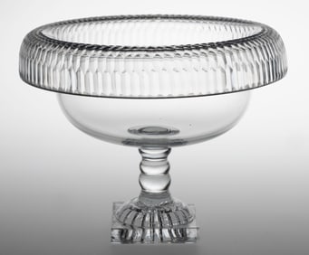 ANGLO-IRISH BLOWN AND CUT GLASS LARGE COMPOTE / BOWL ON PRESSED FOOT