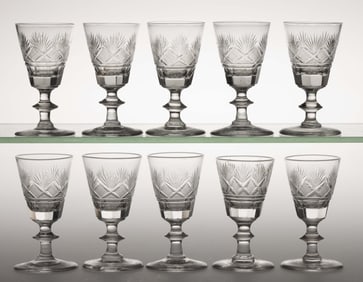 CUT STRAWBERRY DIAMONDS AND FANS WINES / DRINKING GLASSES, SET OF TEN