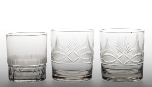 ASSORTED FREE-BLOWN AND CUT GLASS TUMBLERS, LOT OF THREE