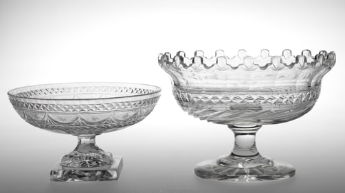 ASSORTED ANGLO-IRISH BLOWN AND CUT GLASS COMPOTES / SERVING BOWLS, LOT OF TWO