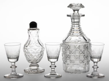 ASSORTED CUT GLASS TABLE ARTICLES, LOT OF FIVE