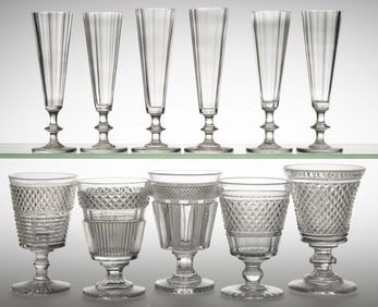 ASSORTED BLOWN AND CUT GLASS DRINKING VESSELS, LOT OF 11