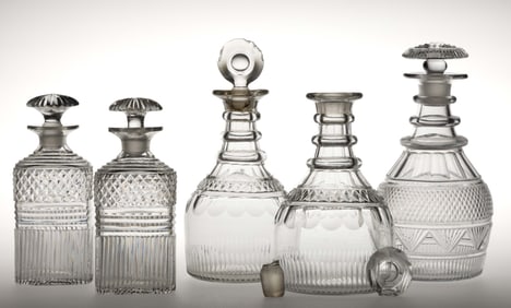ASSORTED ANGLO-IRISH CUT GLASS DECANTERS, LOT OF FIVE