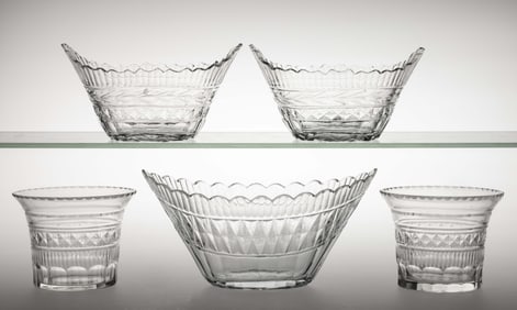ASSORTED ANGLO-IRISH CUT GLASS BOWLS / SERVING DISHES, LOT OF FIVE