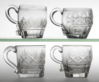 ASSORTED CUT STRAWBERRY DIAMOND AND FANS PUNCH CUPS, LOT OF FOUR