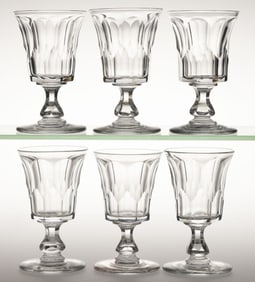 FREE-BLOWN AND CUT FLINT GLASS HONEYCOMB / OVAL PANEL GOBLETS, SET OF SIX