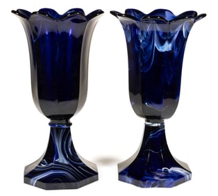 EXTREMELY RARE AND IMPORTANT PAIR OF PRESSED SANDWICH TULIP VASES
