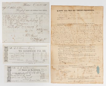 BOSTON AND SANDWICH GLASS CO. AND TOWN OF SANDWICH, MASSACHUSETTS ARCHIVAL MATERIAL, LOT OF FOUR