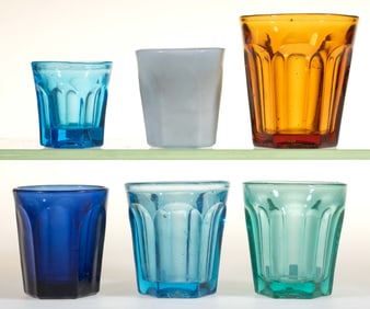 ASSORTED PRESSED SIX-FLUTED TOY TUMBLERS / TASTERS, LOT OF SIX