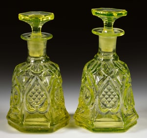 BLOWN-MOLDED SANDWICH HEART NEAR-PAIR OF COLOGNE BOTTLES