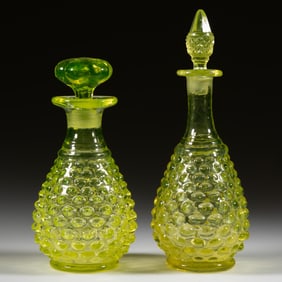 BLOWN-MOLDED OVAL HOBNAIL COLOGNE BOTTLES, LOT OF TWO