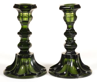 PRESSED HEXAGONAL AND LOOP PAIR OF CANDLESTICKS