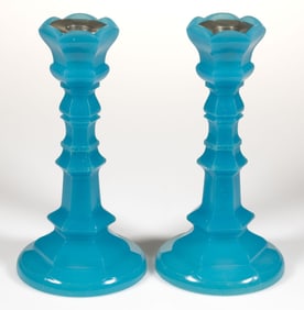 PRESSED NO. 1 THISTLE (OMN) HEXAGONAL CANDLESTICKS, PAIR