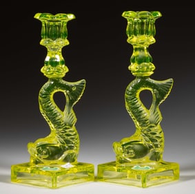 PRESSED DOLPHIN SINGLE-STEP PAIR OF CANDLESTICKS