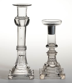 ASSORTED FREE-BLOWN AND PRESSED CANDLESTICKS, LOT OF TWO