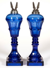 PRESSED BIGLER WHALE OIL / FLUID STAND LAMPS, PAIR