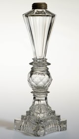 FREE-BLOWN, CUT, AND PRESSED GLASS WHALE OIL / FLUID STAND LAMP