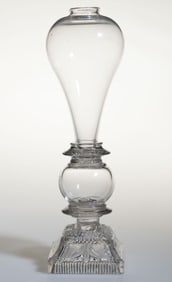 FREE-BLOWN AND PRESSED GLASS WHALE OIL / FLUID STAND LAMP