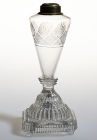 FREE-BLOWN, CUT, AND PRESSED GLASS WHALE OIL / FLUID STAND LAMP