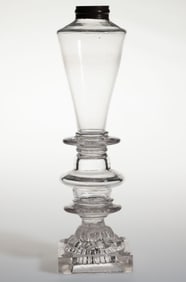 FREE-BLOWN AND PRESSED WHALE OIL STAND LAMP
