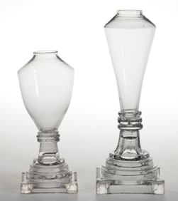 ASSORTED FREE-BLOWN AND PRESSED WHALE OIL STAND LAMPS, LOT OF TWO