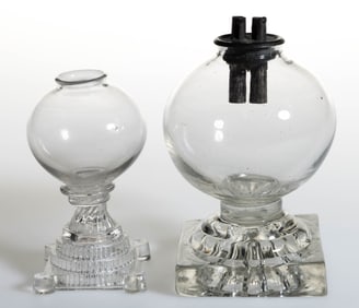 FREE-BLOWN AND PRESSED GLASS WHALE OIL / FLUID LAMPS, LOT OF TWO
