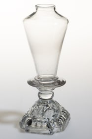 FREE-BLOWN AND PRESSED GLASS WHALE OIL / FLUID STAND LAMP