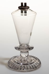 FREE-BLOWN AND PRESSED GLASS WHALE OIL / FLUID STAND LAMP