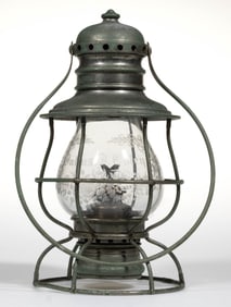 ADAMS & WESTLAKE PRESENTATION RAILROAD LANTERN AND ENGRAVED GLOBE