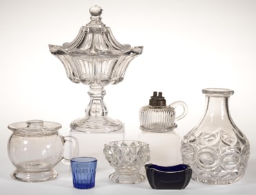 ASSORTED PRESSED GLASS ARTICLES, LOT OF SEVEN