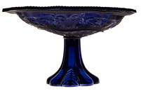 PRESSED LACY PRINCESS FEATHER MEDALLION AND BASKET OF FLOWERS COMPOTE / DISH ON FOOT