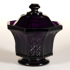 PRESSED LACY GOTHIC ARCH SUGAR BOWL AND COVER