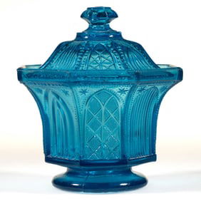 PRESSED LACY GOTHIC ARCH SUGAR BOWL AND COVER