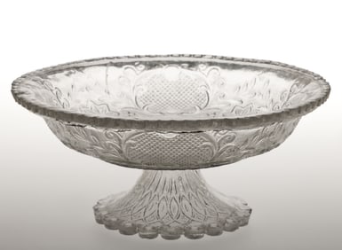 RARE PRESSED MIDWESTERN LACY PRINCESS FEATHER MEDALLION COMPOTE / NAPPIE ON FOOT