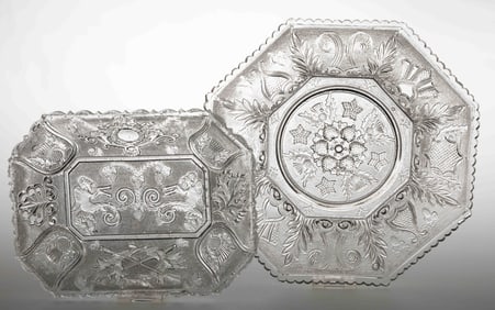 ASSORTED PRESSED LACY GLASS TABLE ARTICLES, LOT OF TWO