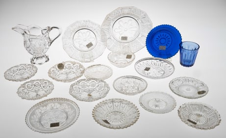 ASSORTED PRESSED LACY TABLE ARTICLES, LOT OF 18