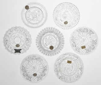 ASSORTED EAGLE GROUP PRESSED GLASS CUP PLATES, LOT OF 14