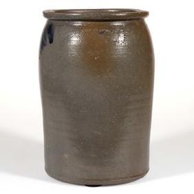 STAMPED "WOODS AND SILBER", ROCKINGHAM CO., SHENANDOAH VALLEY OF VIRGINIA DECORATED STONEWARE JAR
