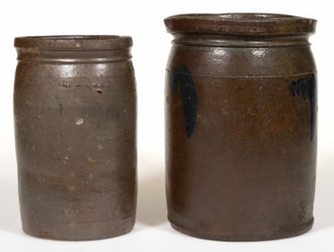STAMPED "D.H. HENKEL", PAGE CO., SHENANDOAH VALLEY OF VIRGINIA STONEWARE JARS, LOT OF TWO