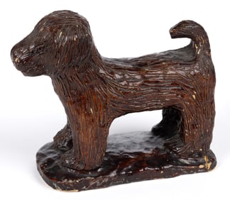 RARE SIGNED STRASBURG, SHENANDOAH VALLEY OF VIRGINIA EARTHENWARE / REDWARE DOG FIGURE