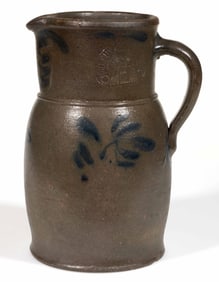 STAMPED "L.D. FUNKHOUSER & CO. / STRASBURG, VA", SHENANDOAH VALLEY OF VIRGINIA DECORATED STONEWARE