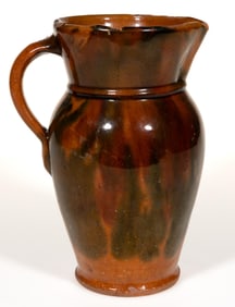 STRASBURG, SHENANDOAH VALLEY OF VIRGINIA POLYCHROME-DECORATED EARTHENWARE / REDWARE PITCHER