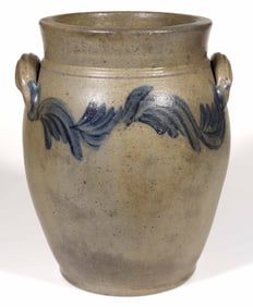 STAMPED "SOLOMON BELL / STRASBURG / VA.", SHENANDOAH VALLEY OF VIRGINIA DECORATED STONEWARE JAR