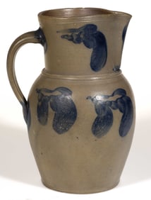 W.H. LEHEW & CO. ATTRIBUTED, STRASBURG, SHENANDOAH VALLEY OF VIRGINIA DECORATED STONEWARE PITCHER