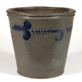 STAMPED "J. EBERLY & BRO. / STRASBURG, VA.", SHENANDOAH VALLEY OF VIRGINIA DECORATED FLOWER POT